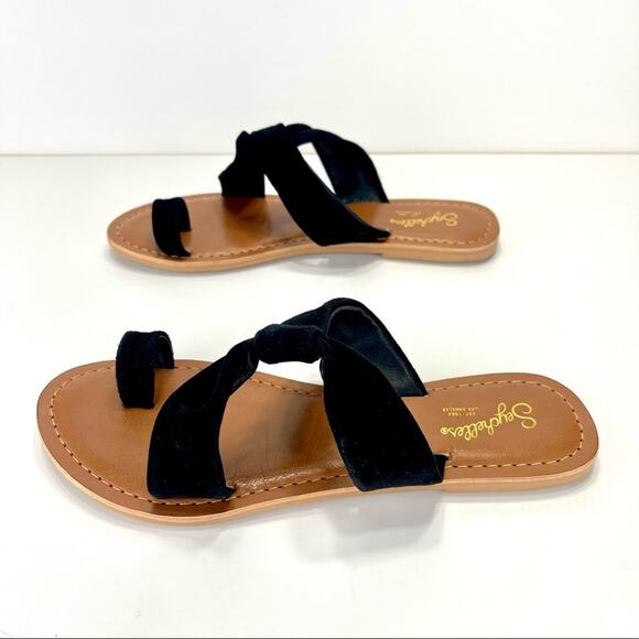 Seychelles Flat Slide Sandal Size 6.5 Black Leather Ring-Toe Padded Footbed New - Picture 4 of 16